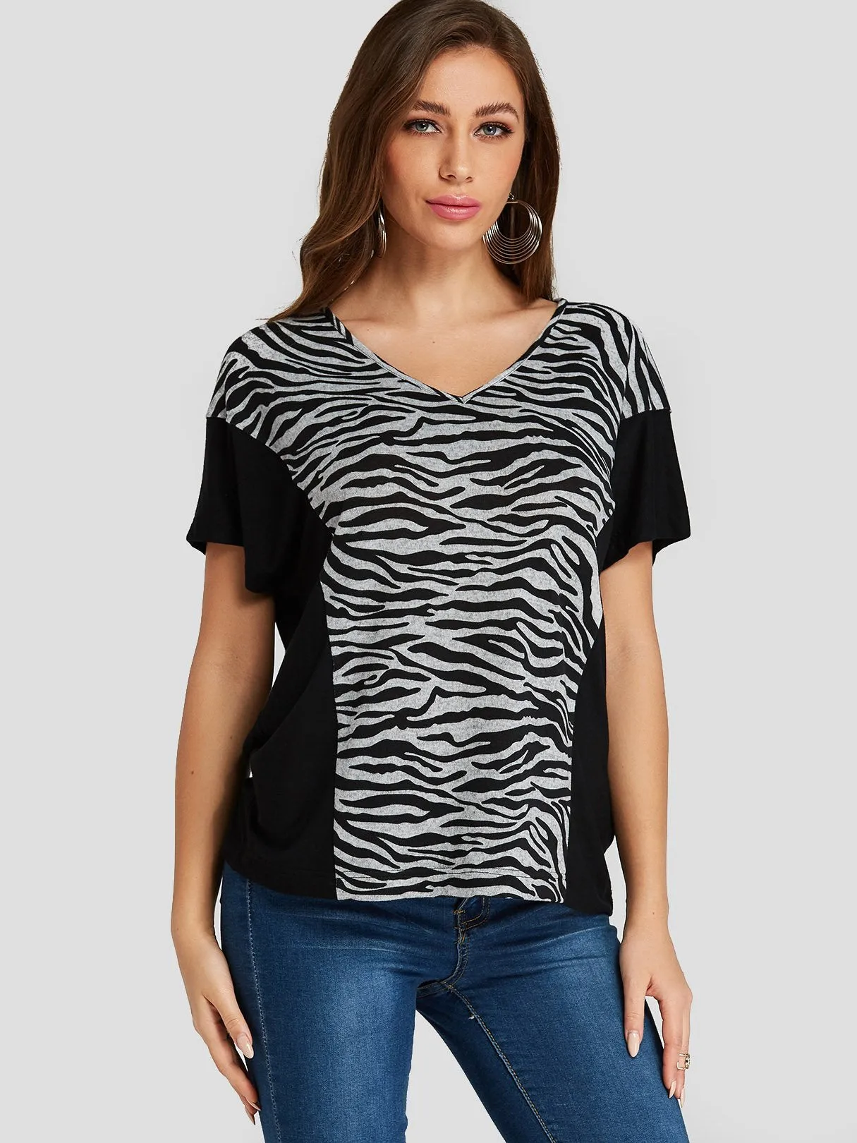 Custom V-Neck Zebra Short Sleeve T-Shirts