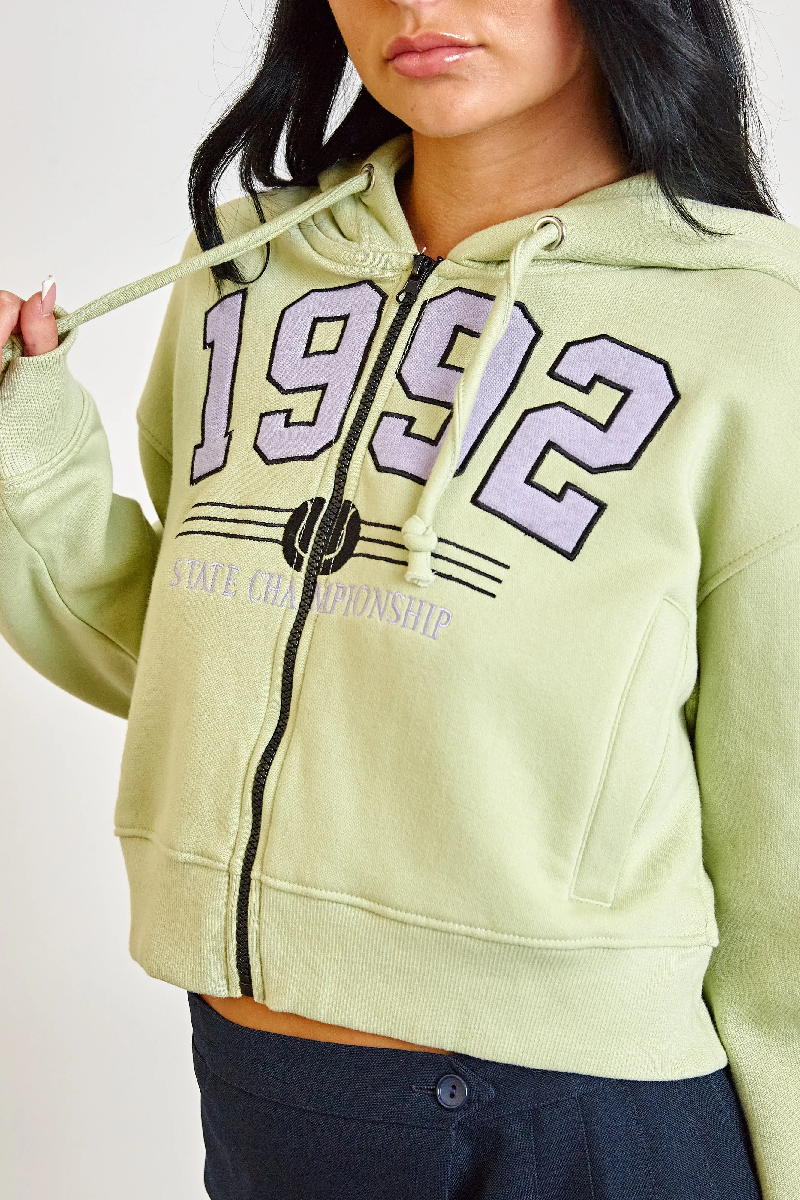 Daisy Street 1992 Applique Zip Front Hoodie