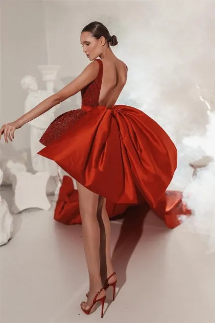 Designer Red Lace Straps Cocktail Dresses Short Glitter Sleeveless Prom Dresses