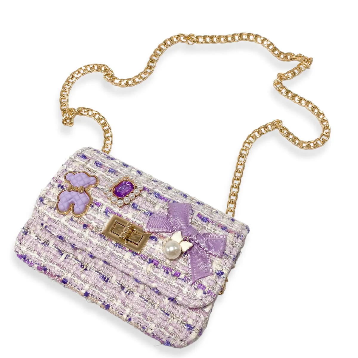 Doe a Dear - Teddy Bear & Bow Tweed Purse