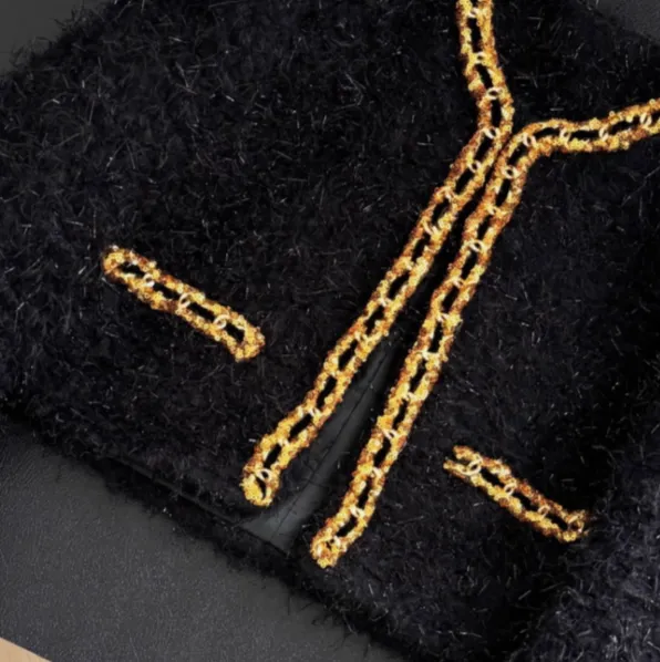Elegant Black Gold Tweed Blazer