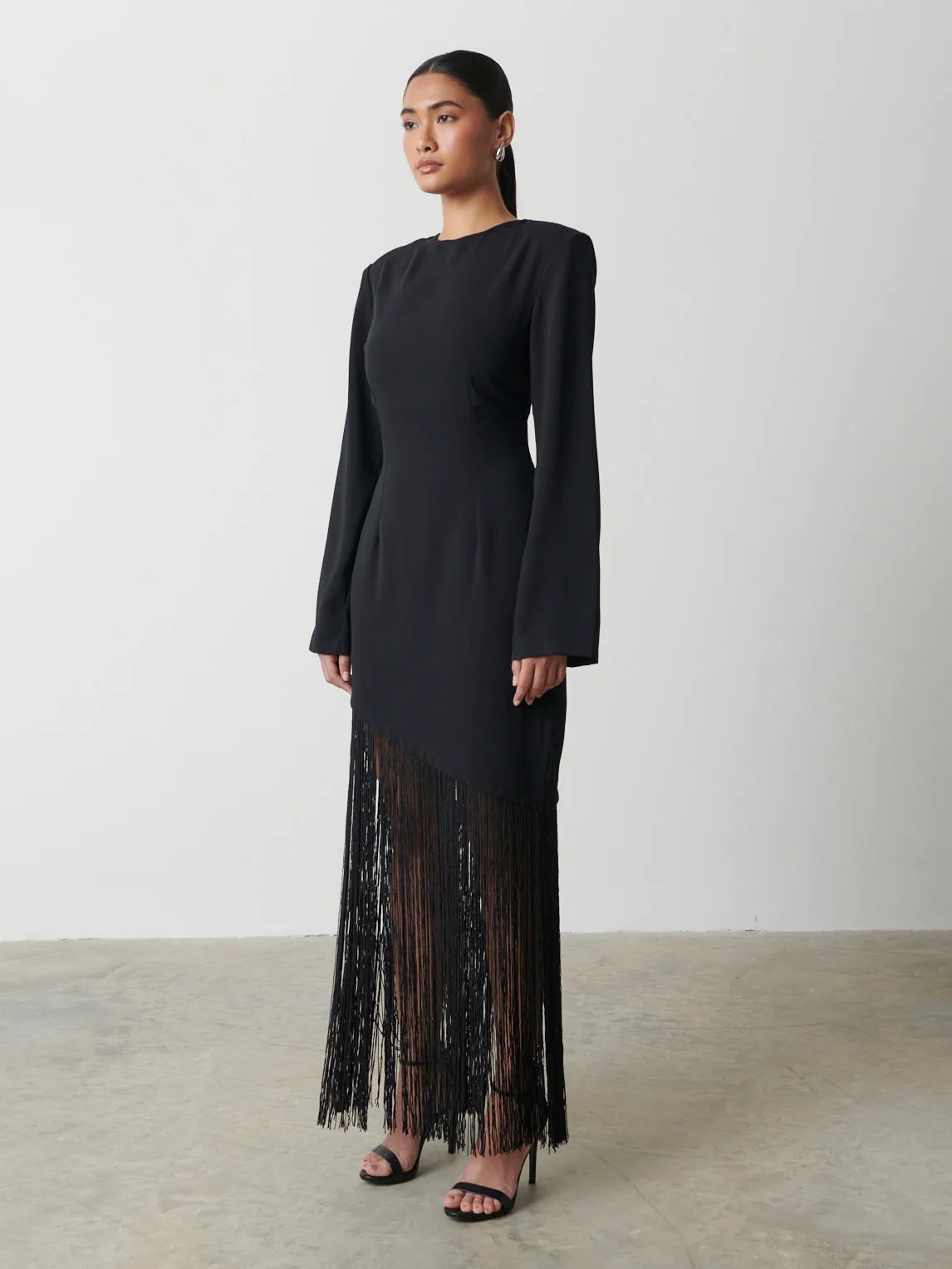 Francoise Fringed Maxi Dress - Black