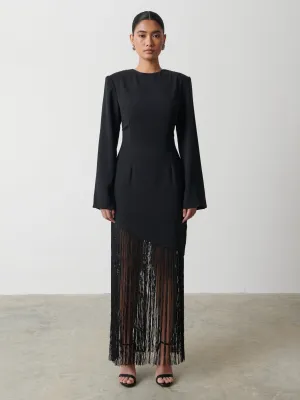 Francoise Fringed Maxi Dress - Black
