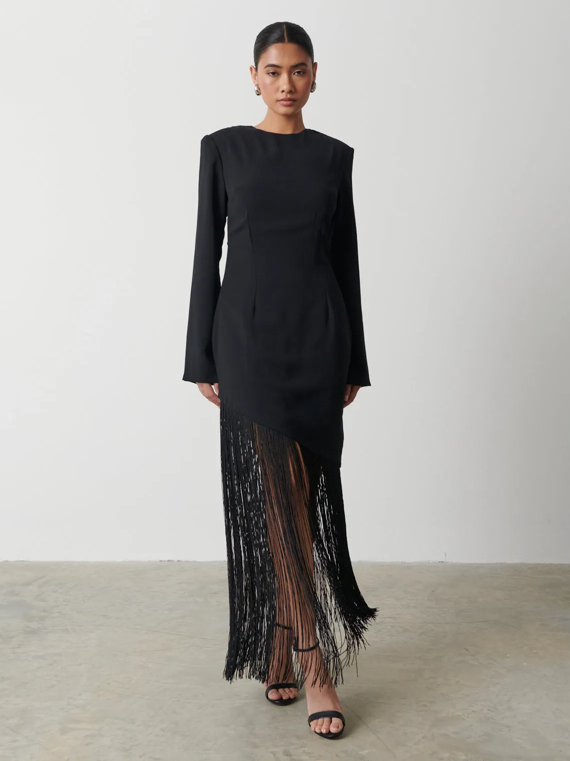 Francoise Fringed Maxi Dress - Black
