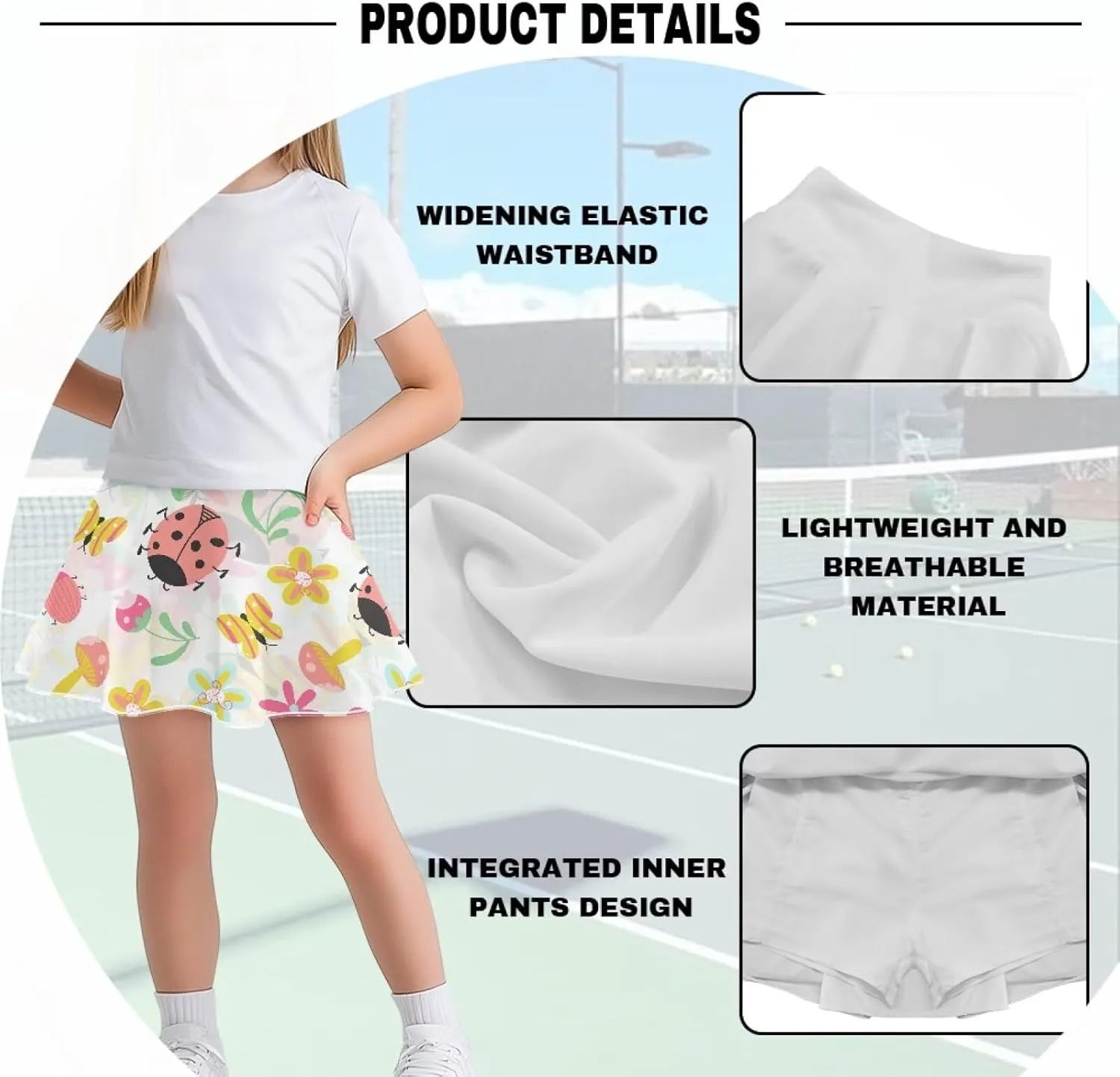 Girls Cute Skirts 1-in-2 Skorts Built in Shorts Lightweight Playwear Size 5-14