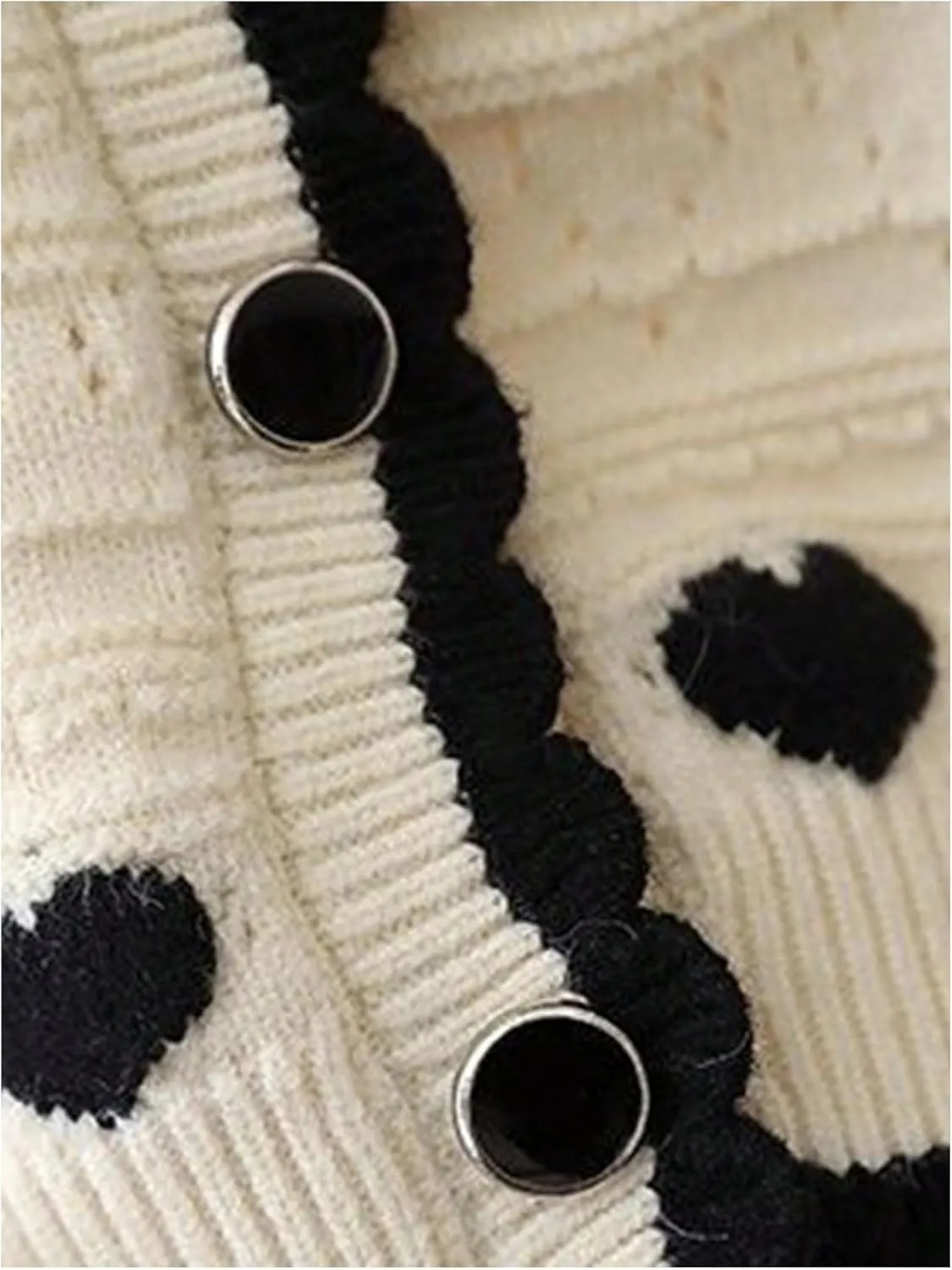Girl's Heart Pattern Button Down Sweater Cute Round Neck Fall Drop Shoulder Cardigan