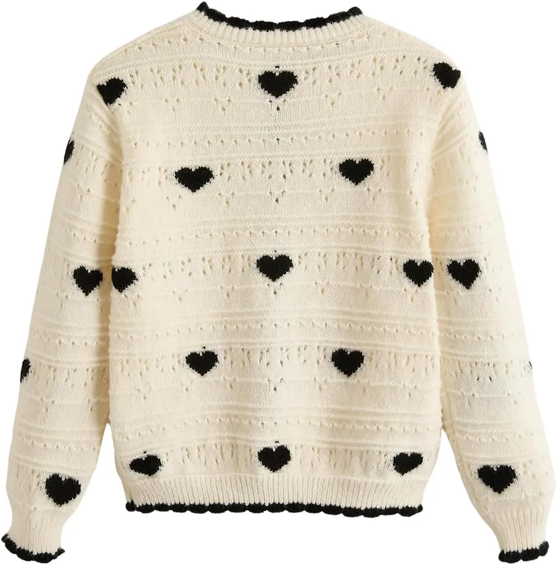 Girl's Heart Pattern Button Down Sweater Cute Round Neck Fall Drop Shoulder Cardigan