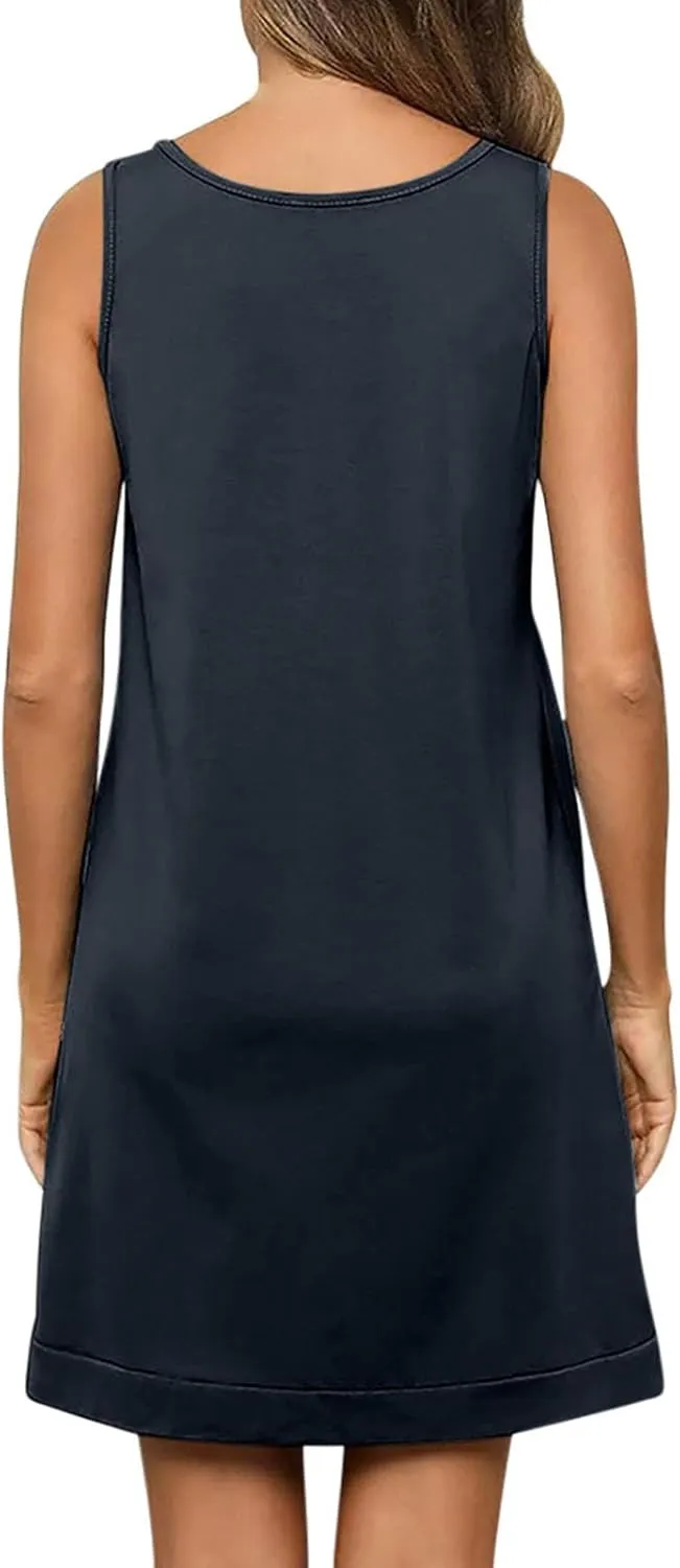 HGps8w Women's Summer Ruffle Tank Dress Casual V Neck Sleeveless Loose A-Line Mini Beach Vacation Dresses
