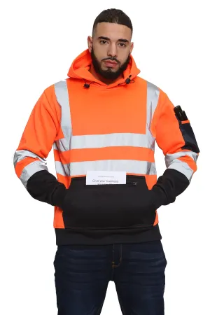 High Vis 3 Zip Pockets Pullover Hoodies - Orange/Navy