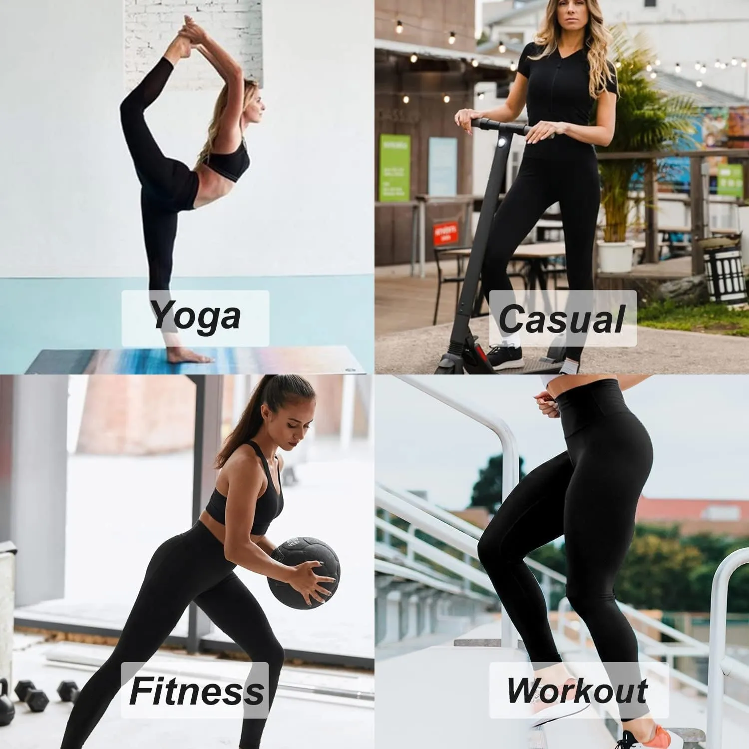 HLTPRO 3 Pack Leggings with Pockets for Women - Capri Black High Waisted Tummy Control Soft Yoga Pants for Workout Gym