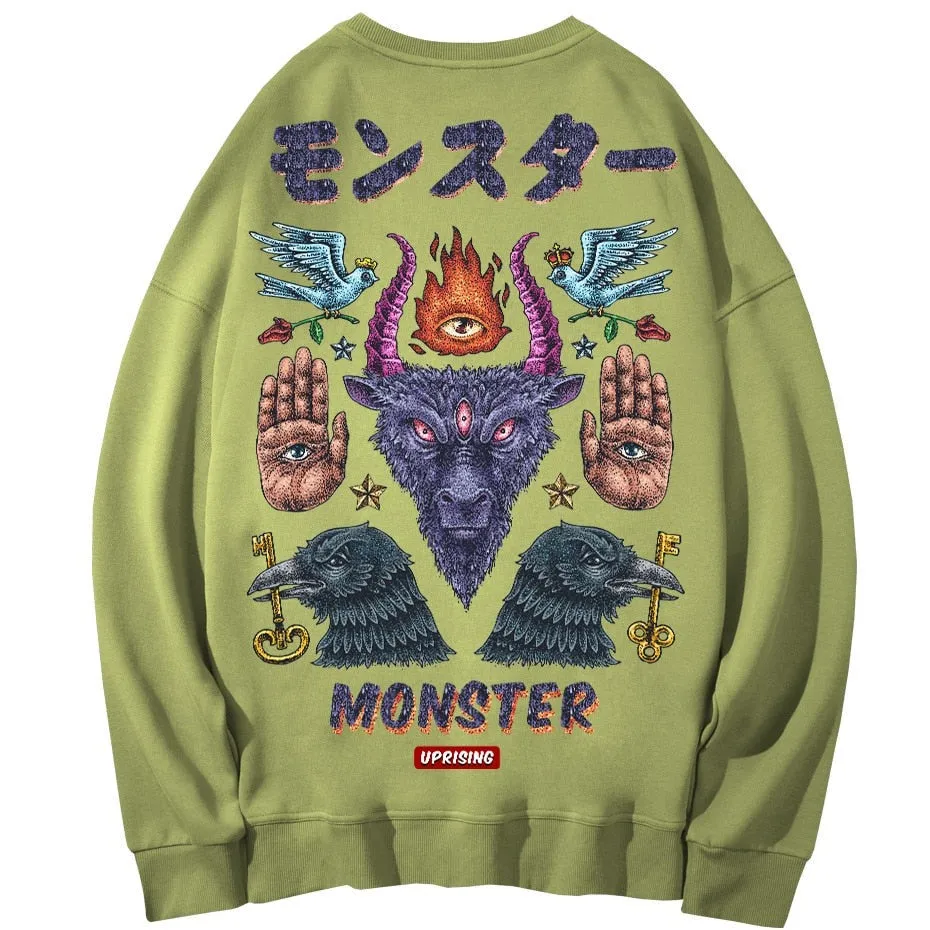 Hoodies, Sweatshirts Monster long-sleeved street fashion brand personality joint hip-hop motorcycle popular