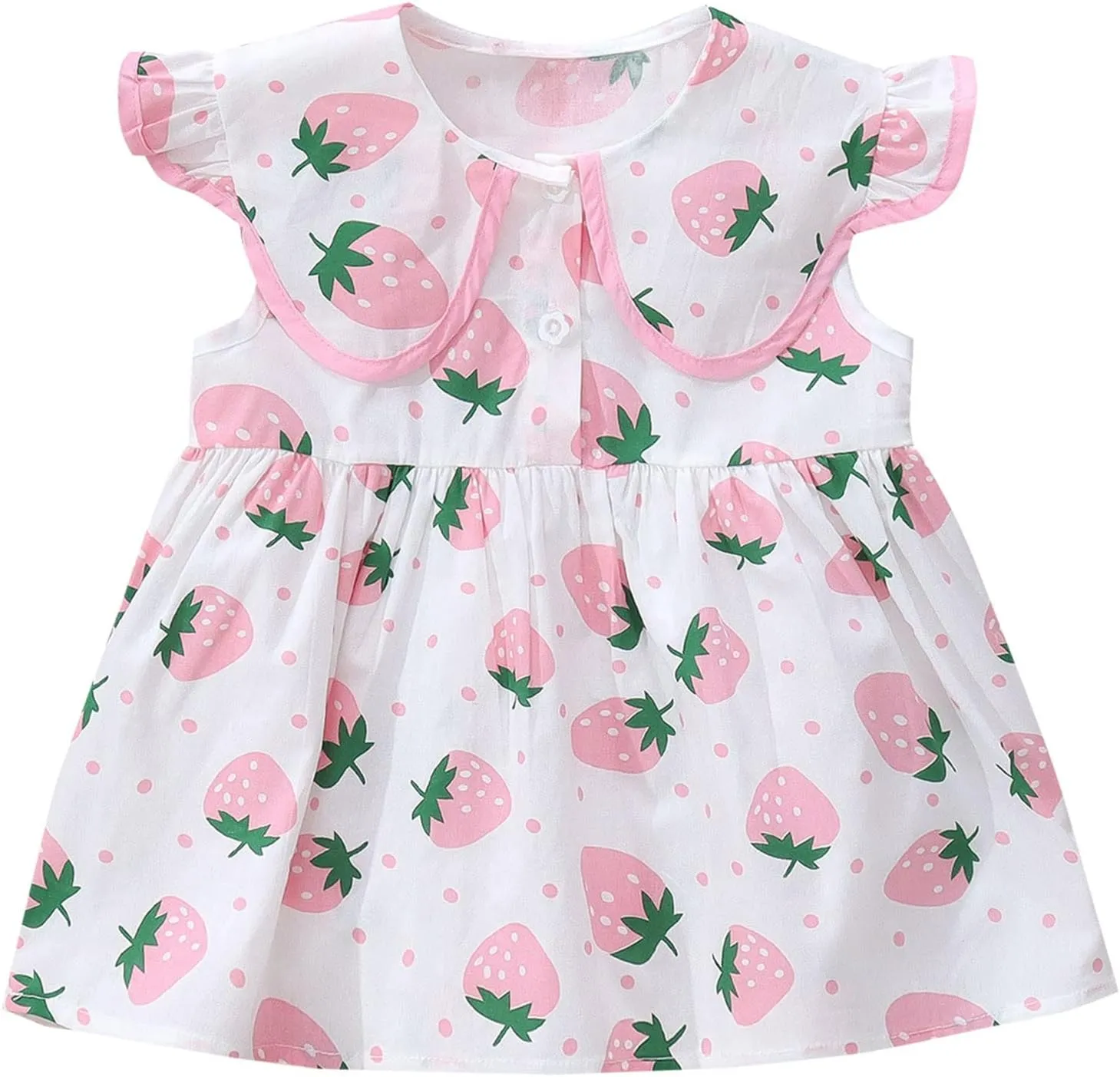 Infant Toddler Girls Short Sleeve Casual Dress Fruits Print Sundress A-Line Pleated Beach Dress