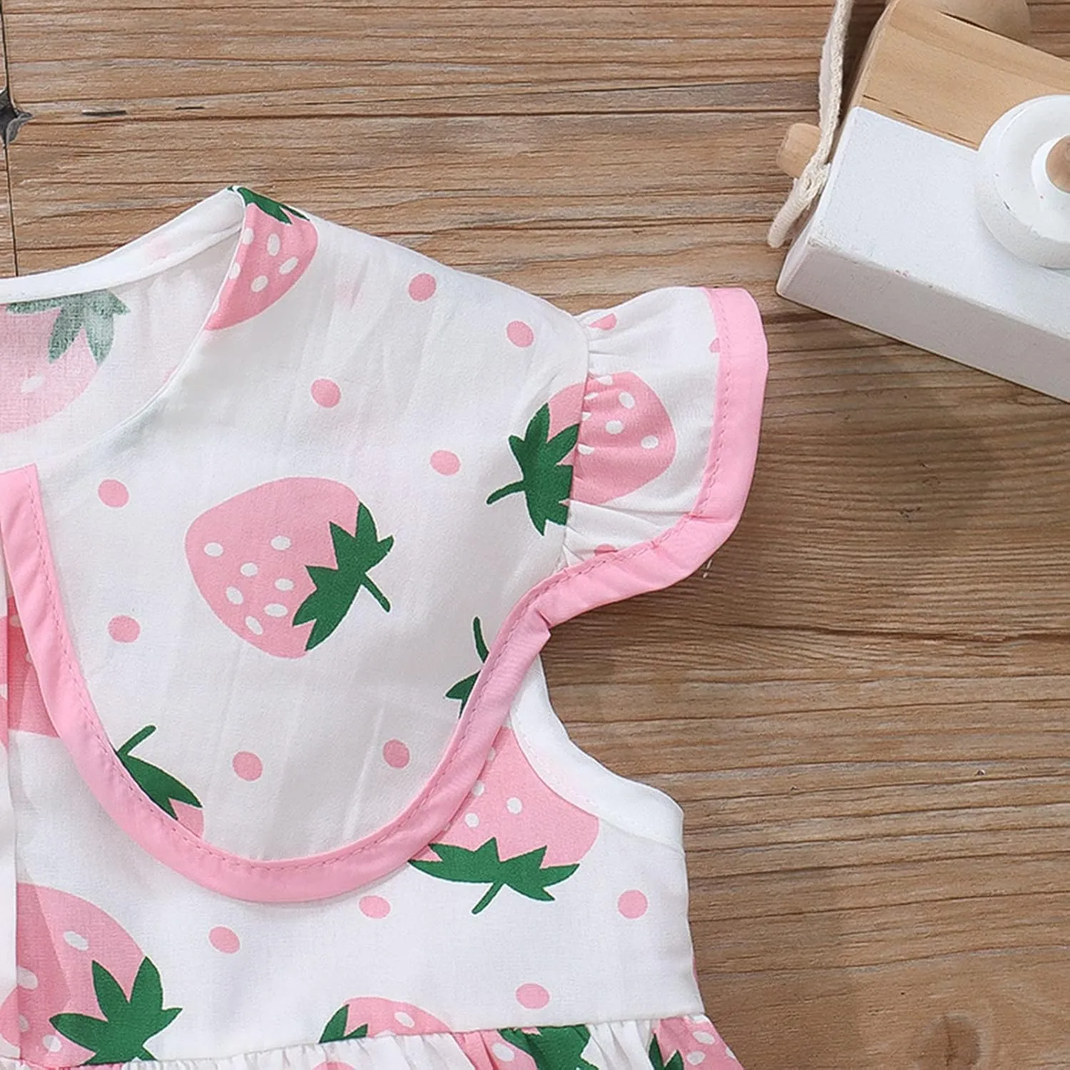 Infant Toddler Girls Short Sleeve Casual Dress Fruits Print Sundress A-Line Pleated Beach Dress