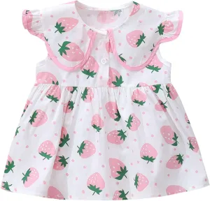 Infant Toddler Girls Short Sleeve Casual Dress Fruits Print Sundress A-Line Pleated Beach Dress