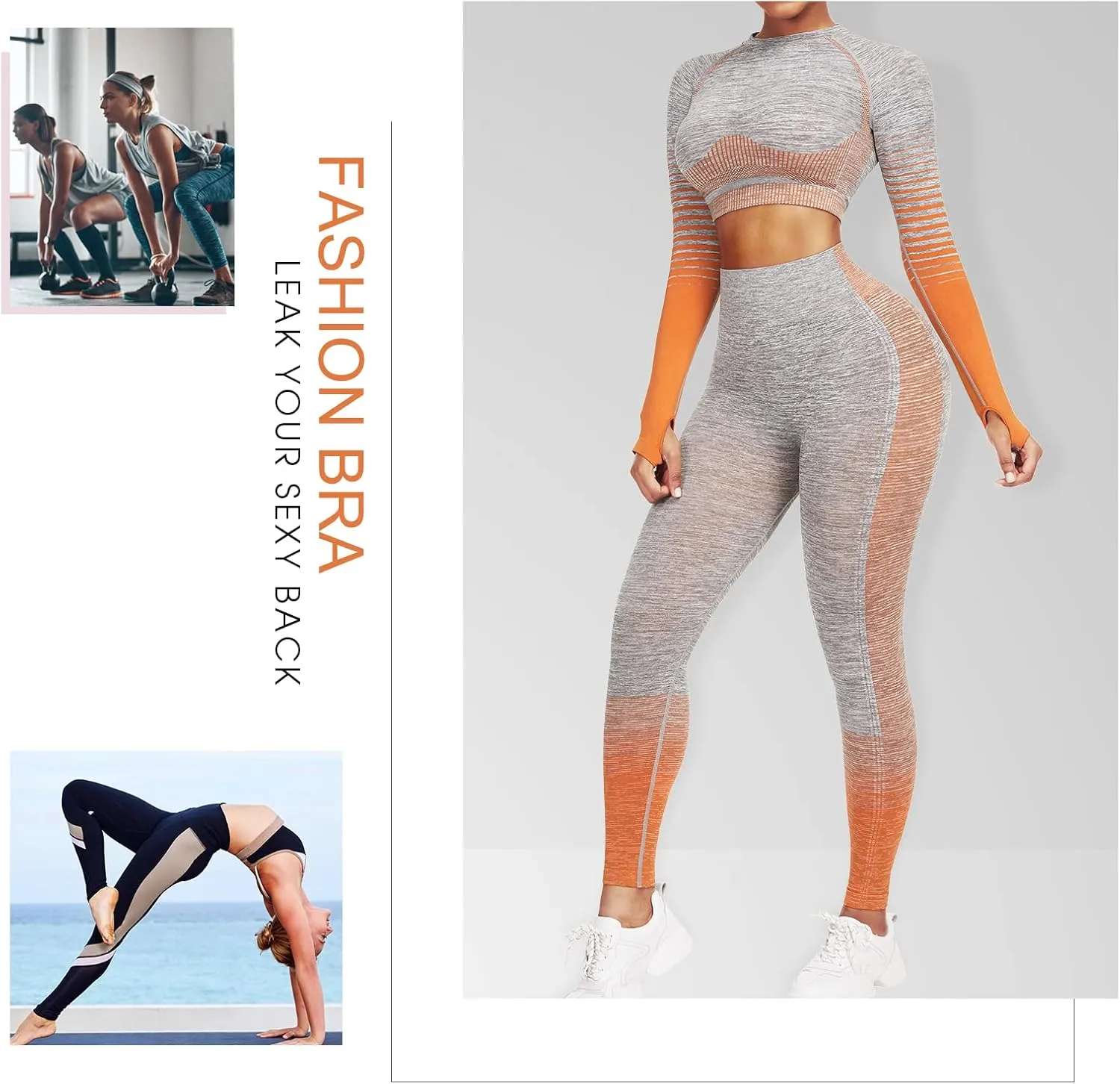 JOYMODE Workout Sets for Women 2 Piece High Waist Seamless Leggings and Crop Top Yoga Outfit