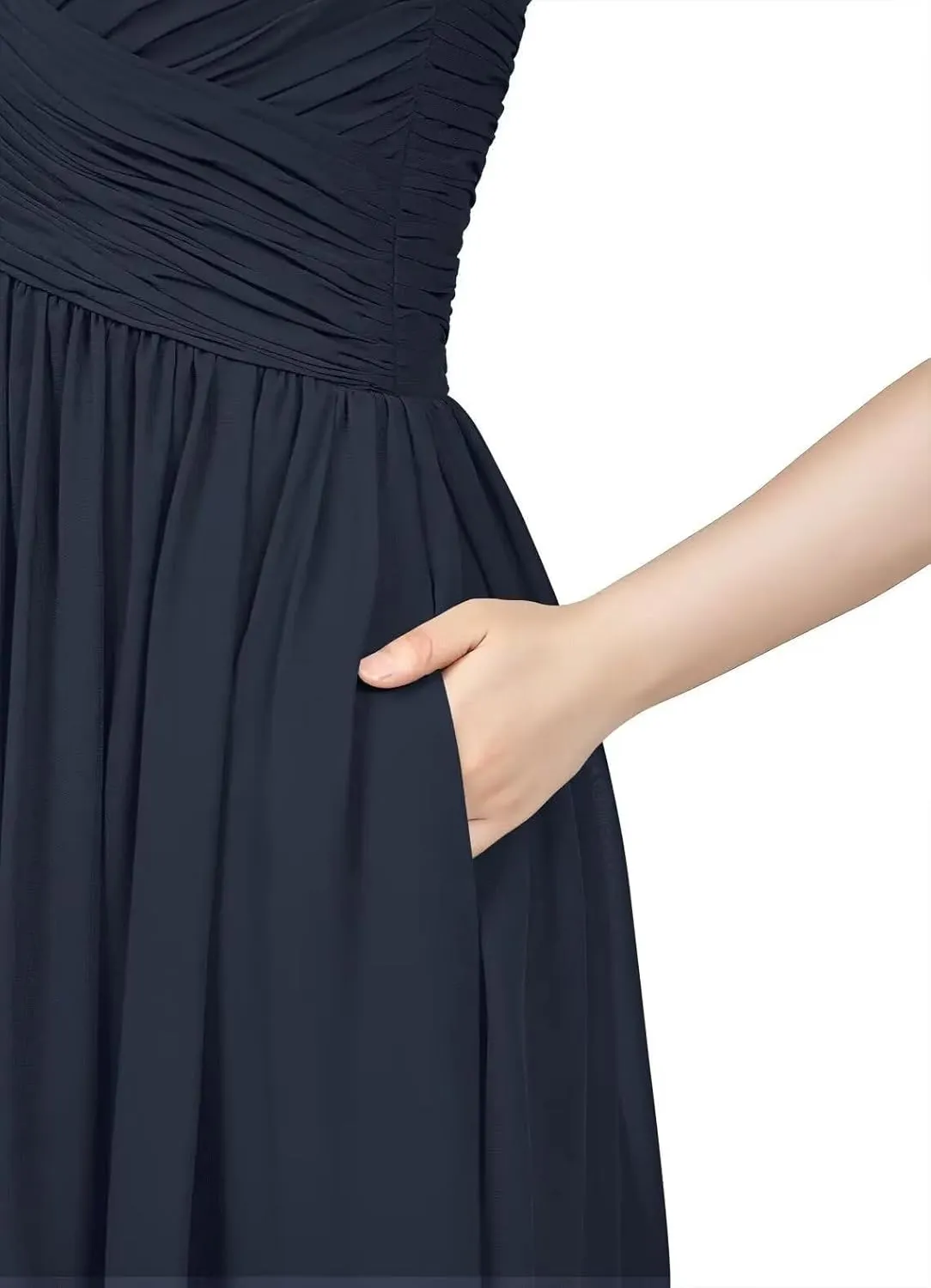 KDTM Short Off Shoulder Chiffon Bridesmaid Dress with Pockets Pleat Knee Length A-Line Formal Party Dresses