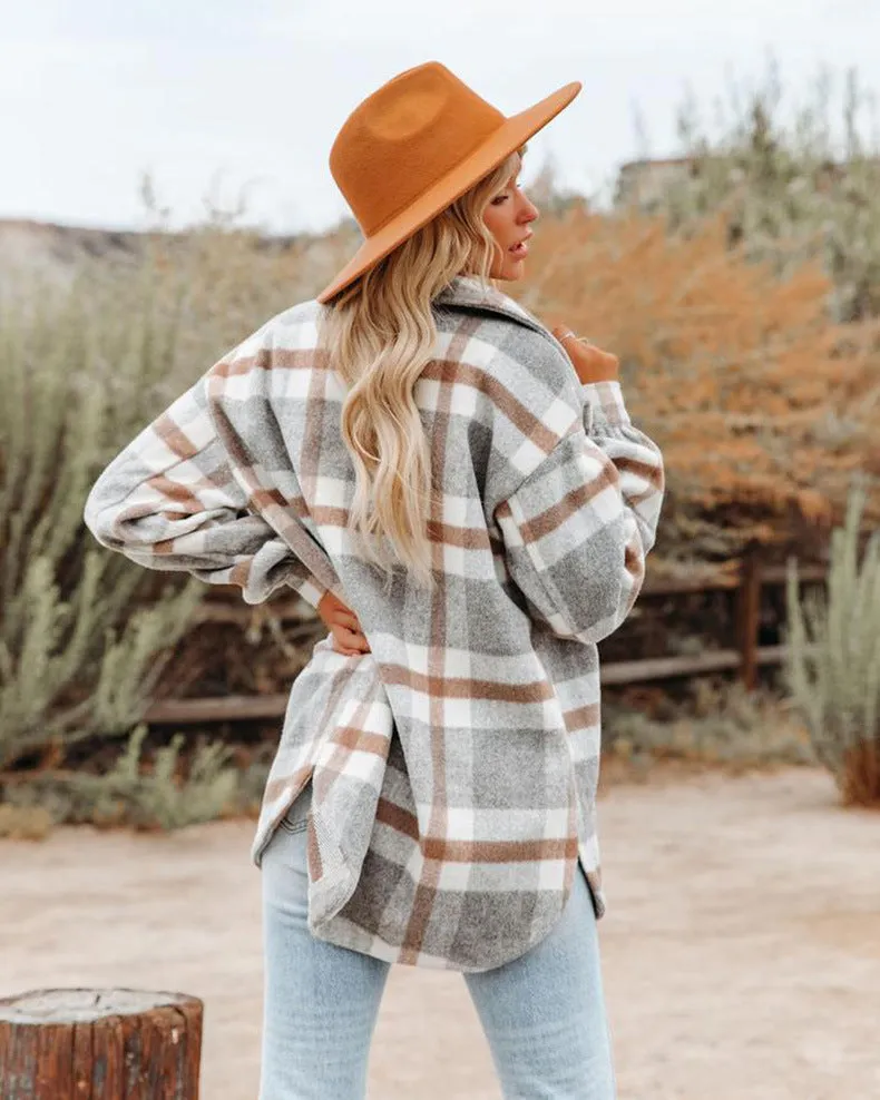 Lapel Loose Plaid Thickened Tweed Jacket Wholesale Women Clothing