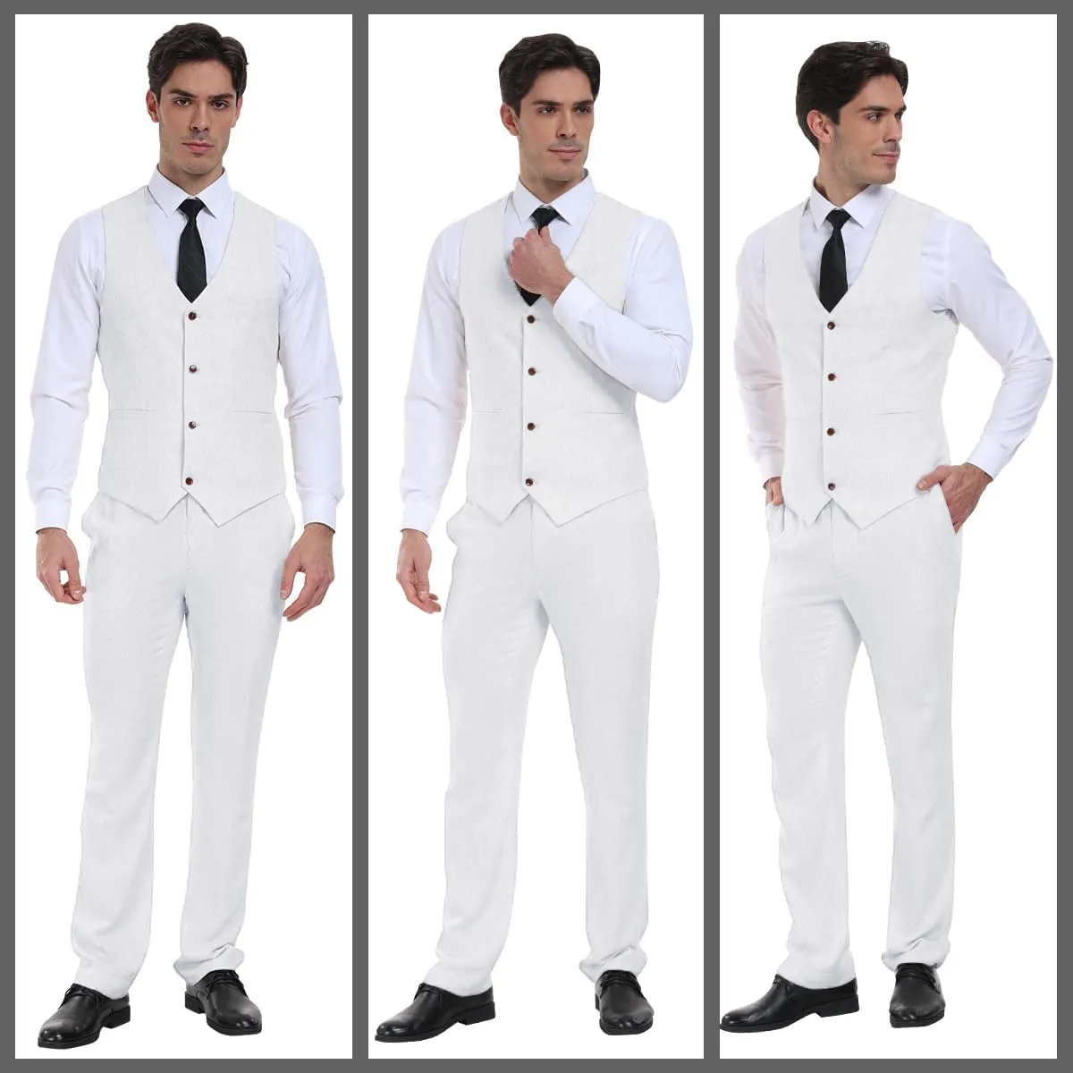 Linen Beach Wedding Suits Men's Slim Fit 2 Piece Groom Suit Prom Party Dress Tuxedos Vest Pants Suit Set