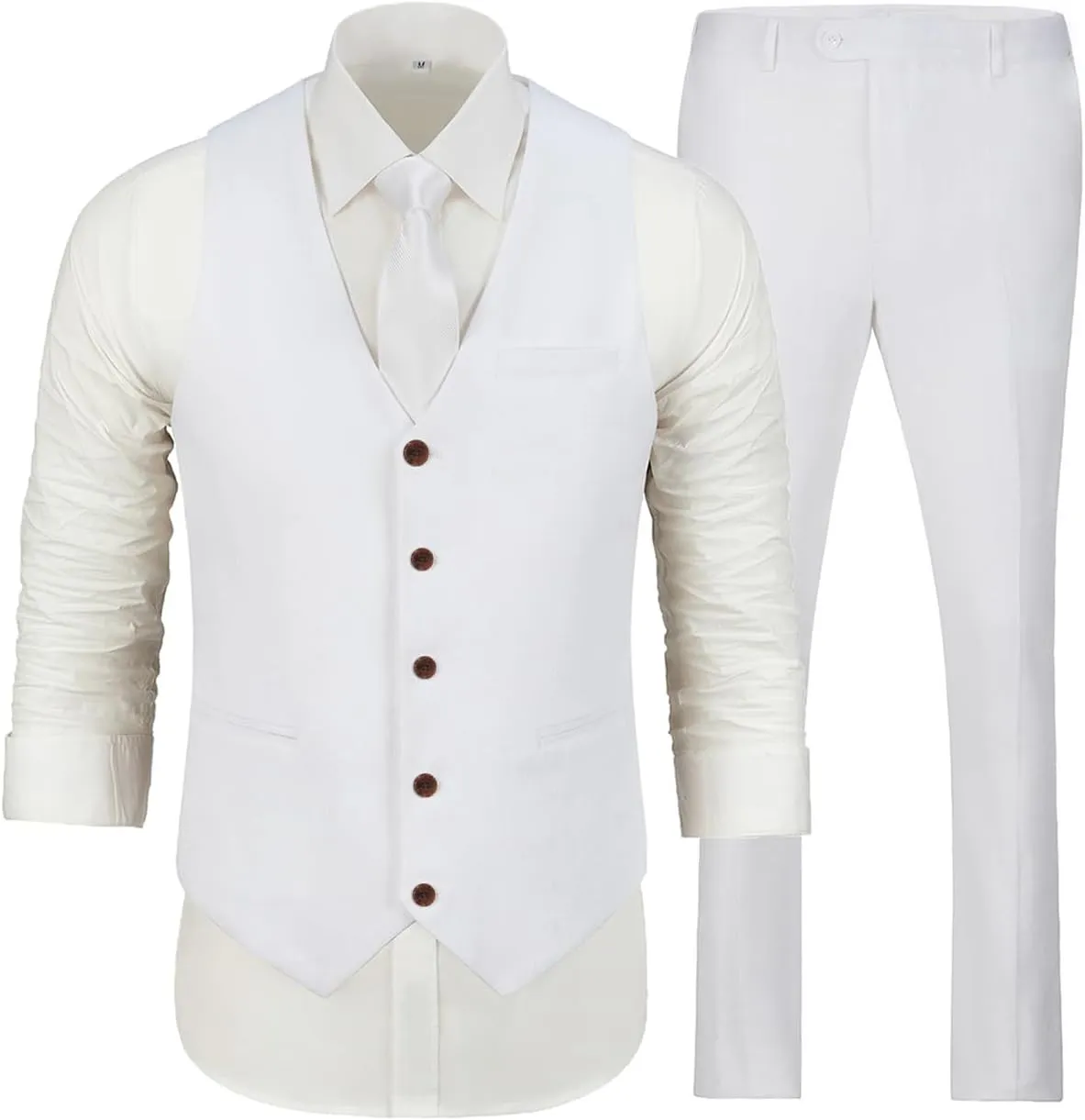 Linen Beach Wedding Suits Men's Slim Fit 2 Piece Groom Suit Prom Party Dress Tuxedos Vest Pants Suit Set