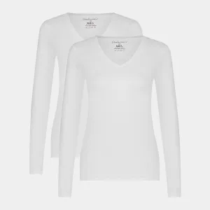 Liv bambus v-hals langærmet t-shirt - hvid 2 pak
