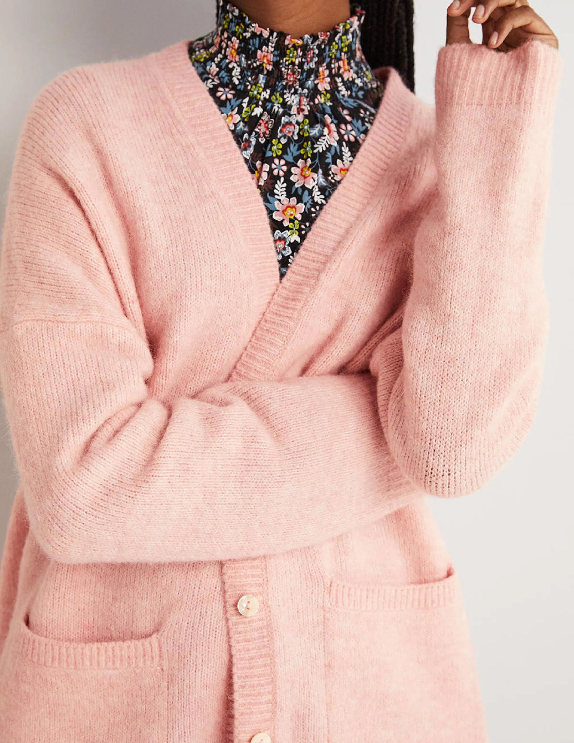 Long Fluffy Cardigan-Pink Frosting