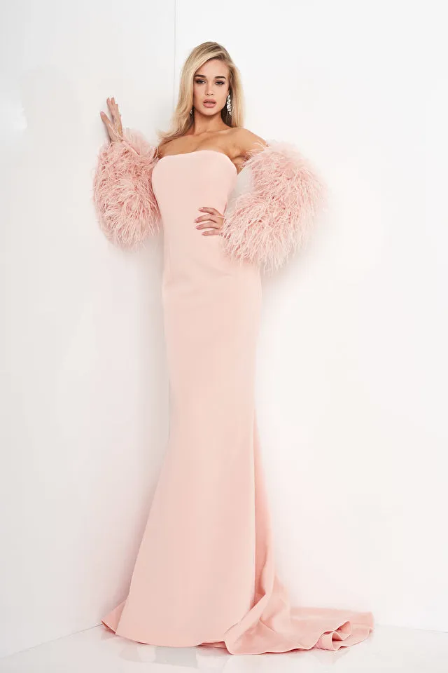 Mabel | Strapless Fur Sleeves Gown | Jovani 1226
