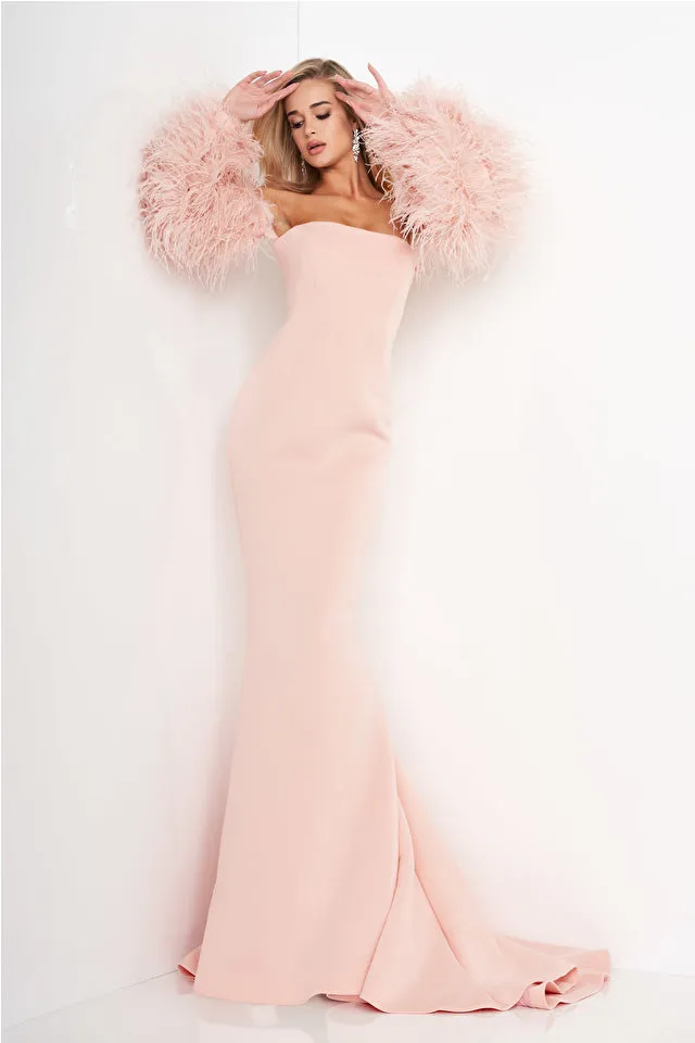 Mabel | Strapless Fur Sleeves Gown | Jovani 1226