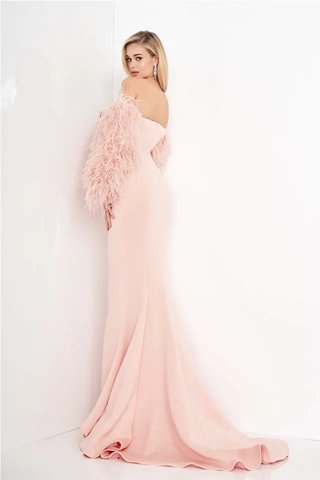 Mabel | Strapless Fur Sleeves Gown | Jovani 1226