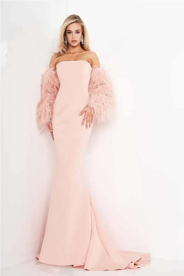 Mabel | Strapless Fur Sleeves Gown | Jovani 1226
