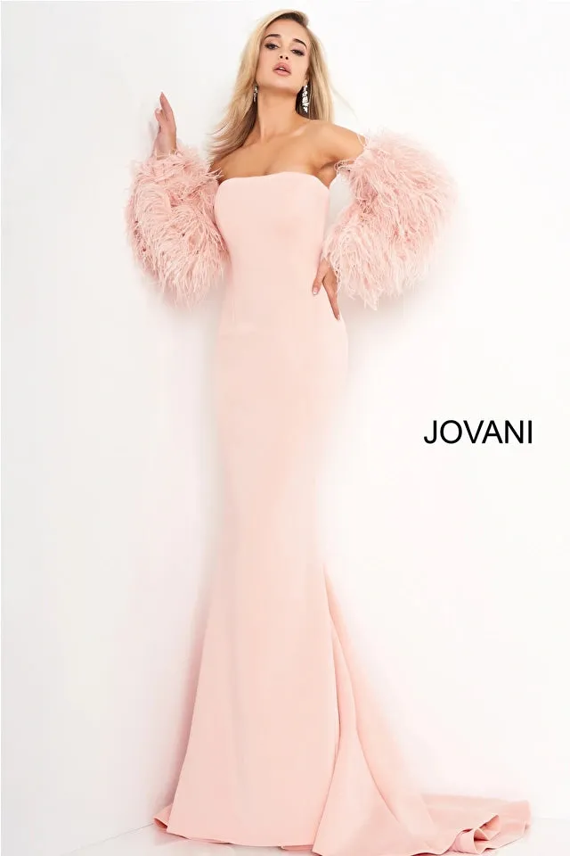 Mabel | Strapless Fur Sleeves Gown | Jovani 1226