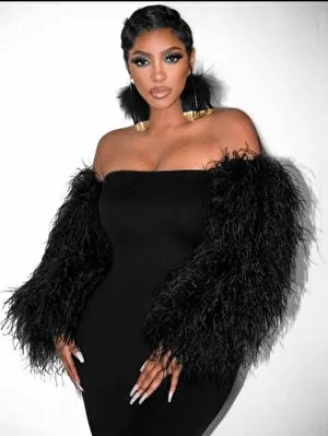 Mabel | Strapless Fur Sleeves Gown | Jovani 1226