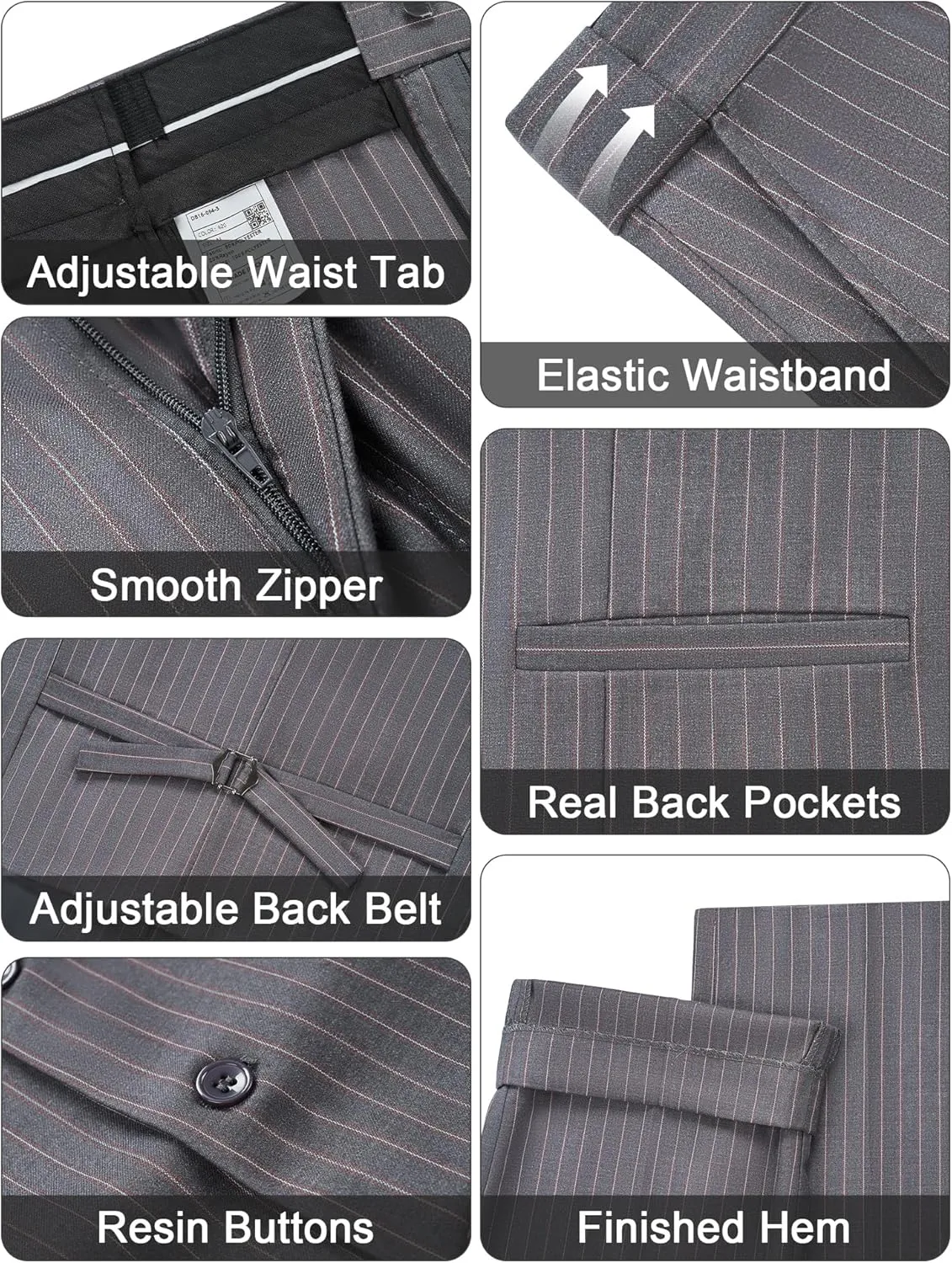 MAGE MALE Mens Pinstripe 3 Piece Suit Slim Fit Elegant Single Breasted Business Wedding Party Blazer Vest& Pants Set