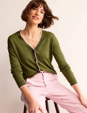 Maggie V-Neck Linen Cardigan-Spruce Green