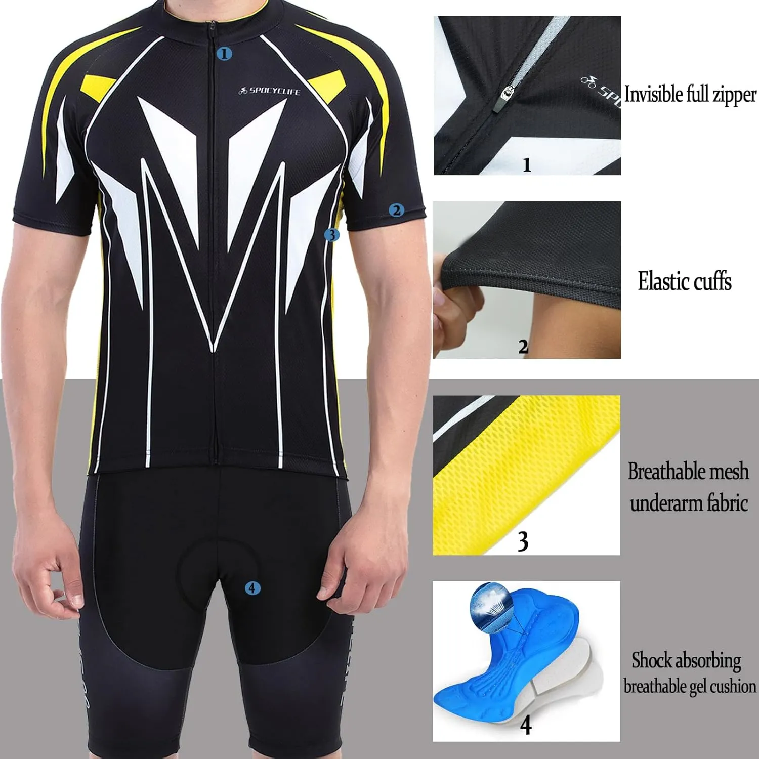 Men's Cycling Clothing Set - Jersey, Bib Shorts with 3D Padded Shirt