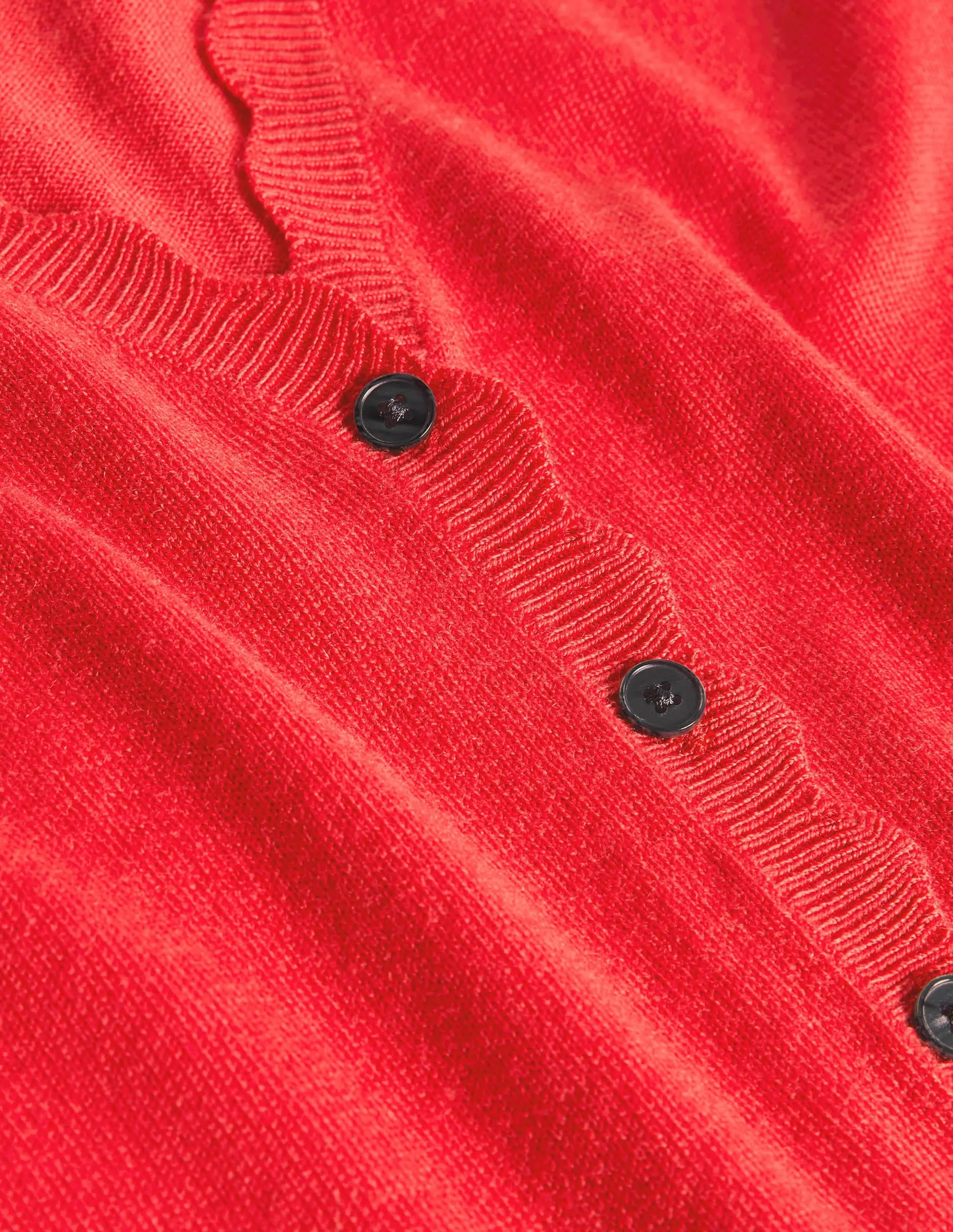 Merino Scallop Trim Cardigan-Cherry Red