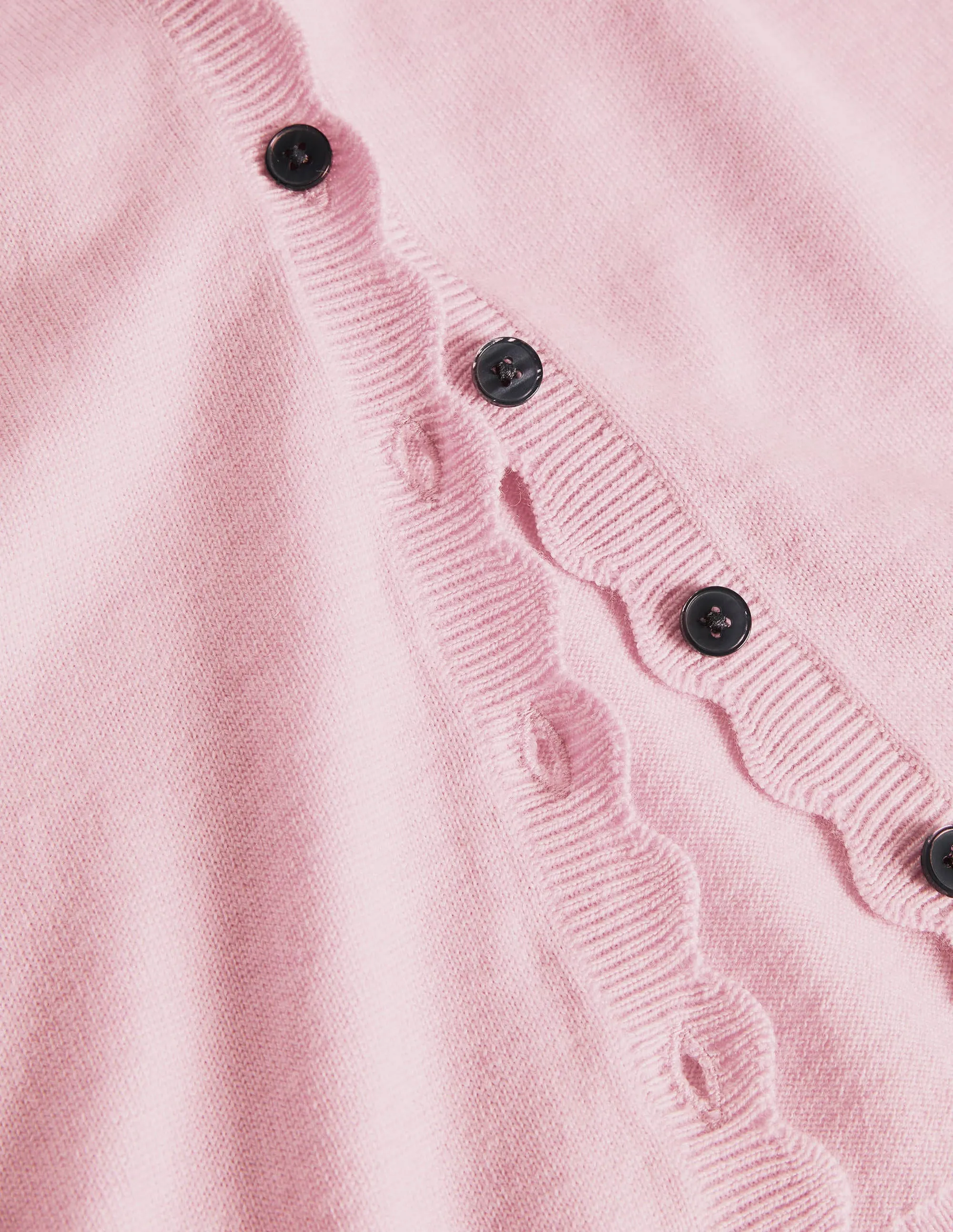 Merino Scallop Trim Cardigan-Coconut Ice