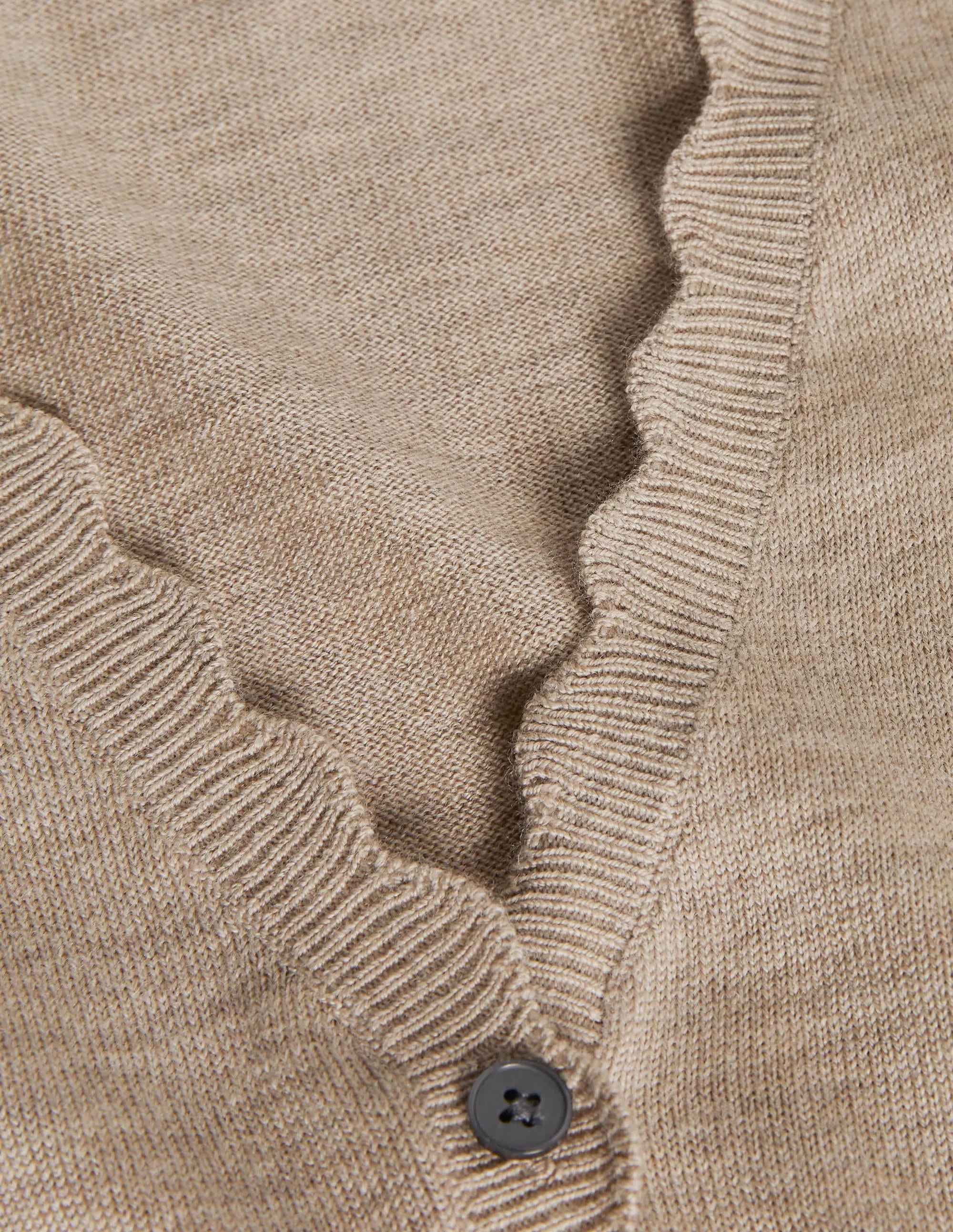 Merino Scallop Trim Cardigan-Mink Melange