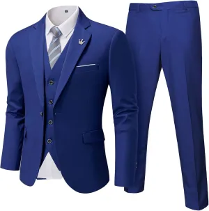 MrSure Mens 3 Pieces Suit, Slim Fit Tuxedo with One Button, Jacket Vest Pants & Tie Set for Party, Wedding and Business
