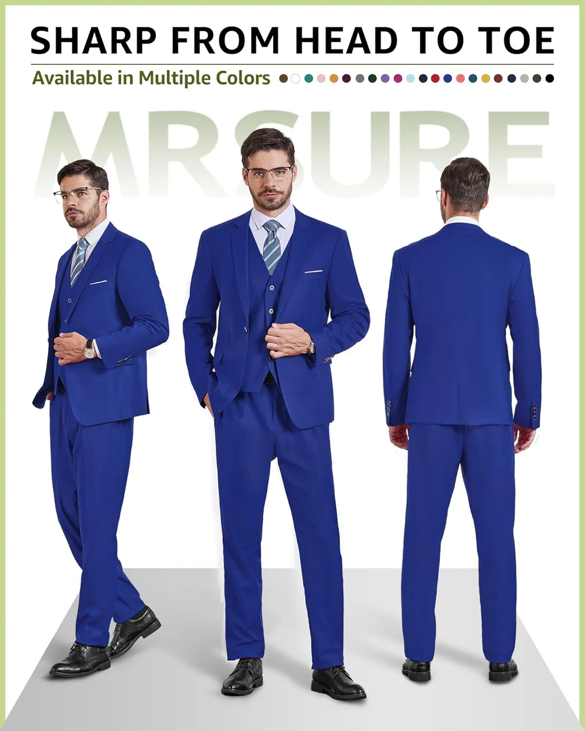 MrSure Mens 3 Pieces Suit, Slim Fit Tuxedo with One Button, Jacket Vest Pants & Tie Set for Party, Wedding and Business