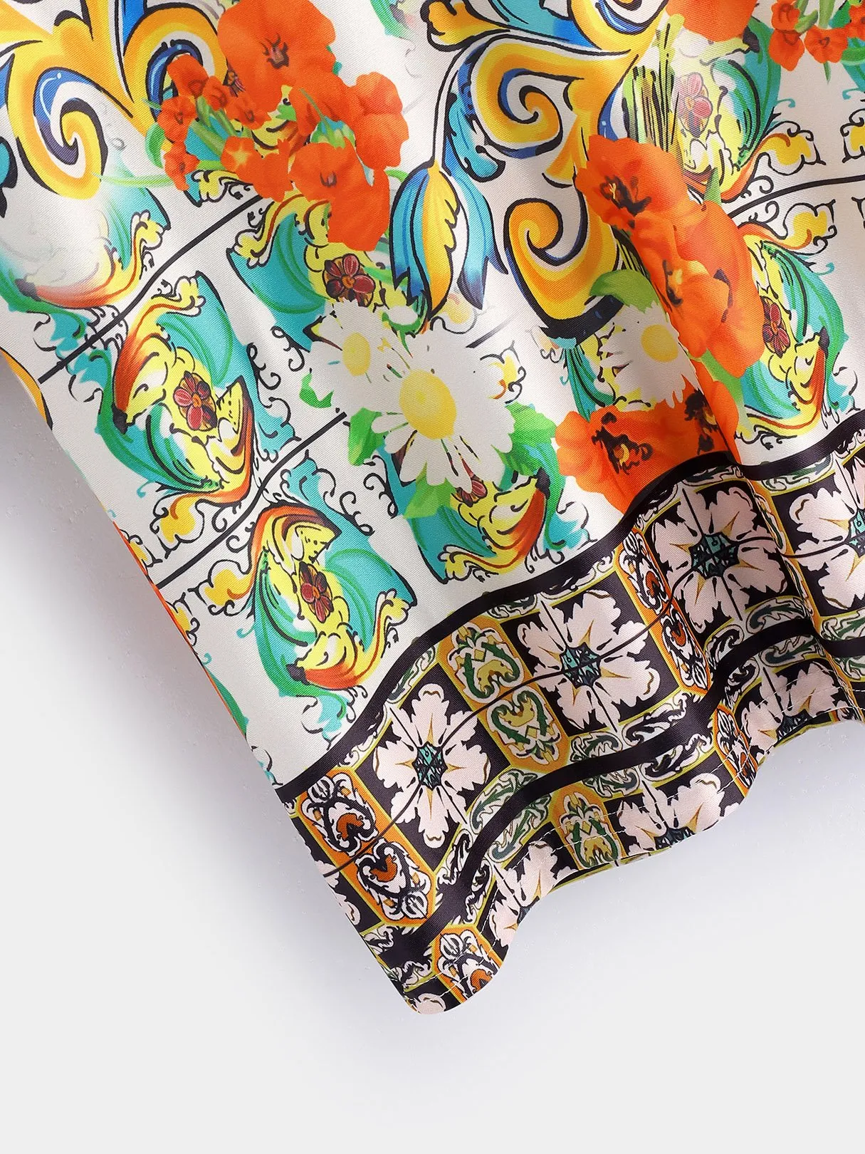 OEM ODM V-Neck Floral Print Half Sleeve Green T-Shirts