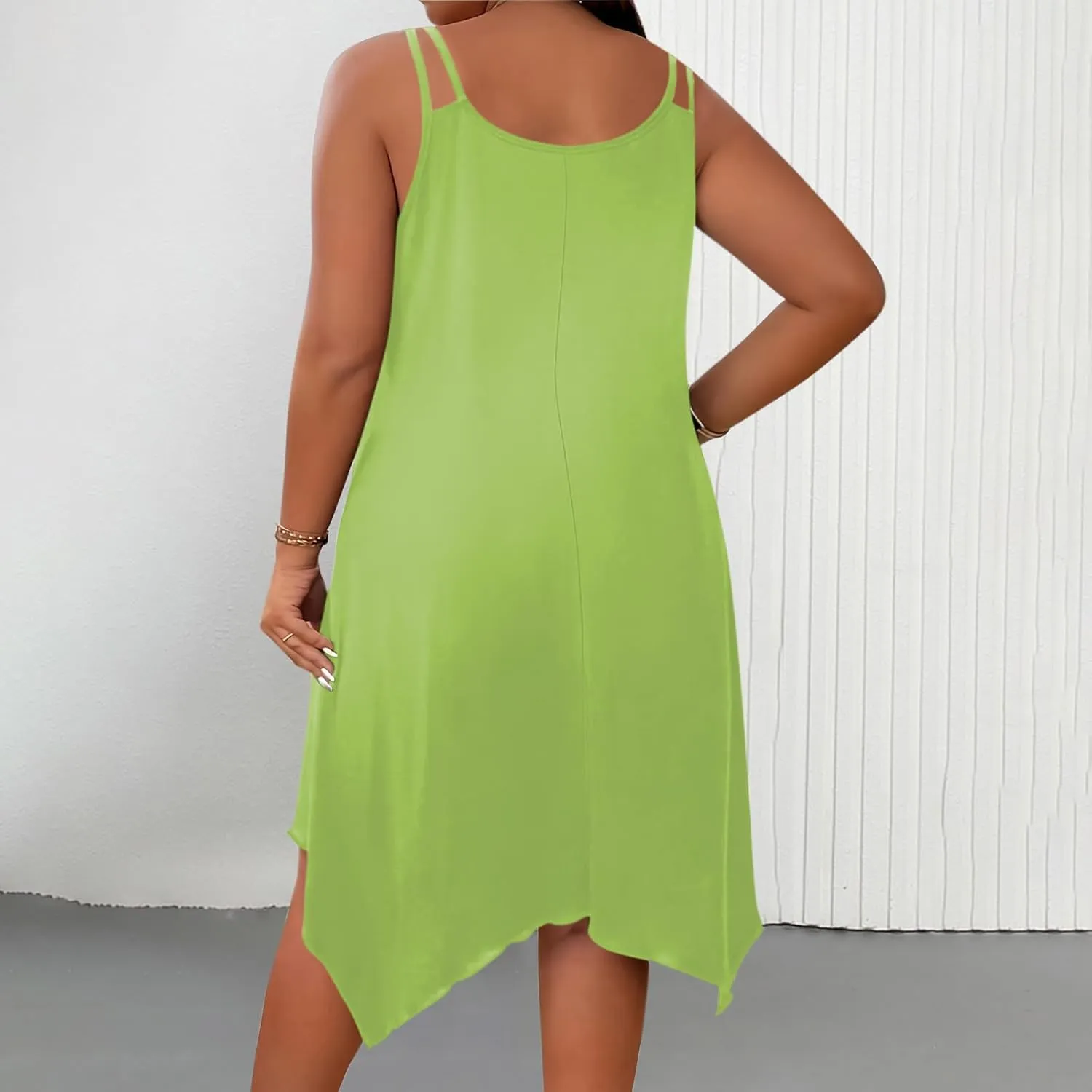 Plus Size Dresses for Curvy Women Summer Scoop Neck Sleeveless Asymmetrical Hem Sundress Flowy Midi Cami Dress