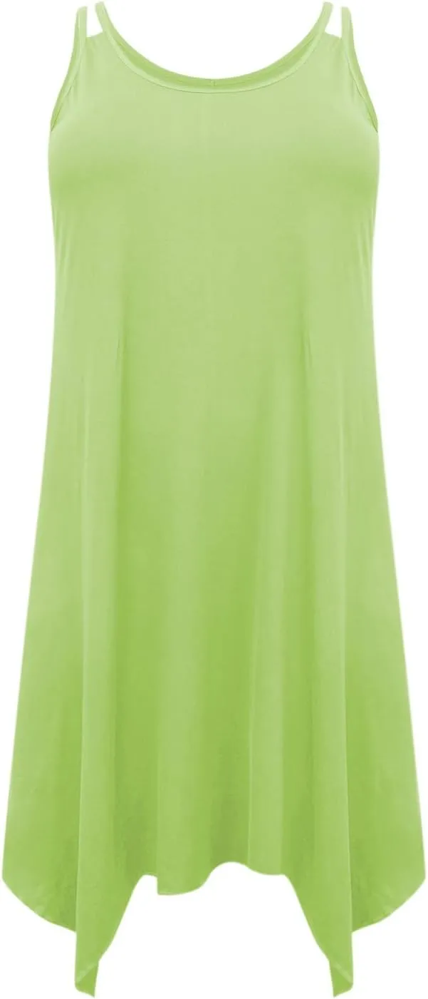 Plus Size Dresses for Curvy Women Summer Scoop Neck Sleeveless Asymmetrical Hem Sundress Flowy Midi Cami Dress