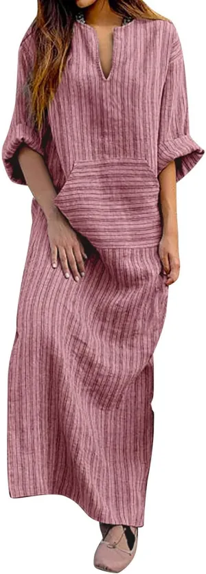 Plus Size Kaftan Dress Tunic Long Maxi Kimono Caftan Gown Nightdress Plus Size Beach Casual Dress Cotton Linen Dress