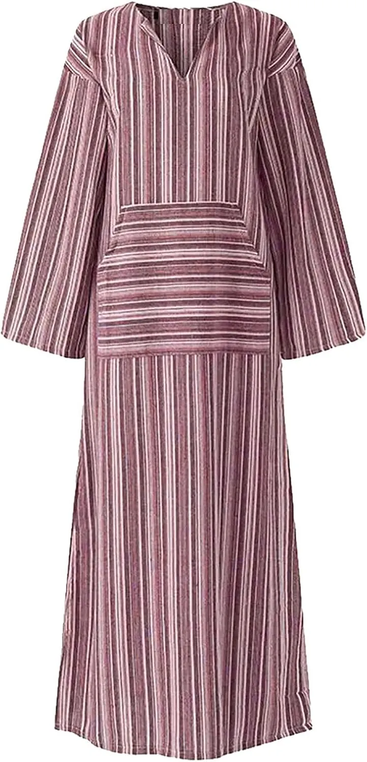 Plus Size Kaftan Dress Tunic Long Maxi Kimono Caftan Gown Nightdress Plus Size Beach Casual Dress Cotton Linen Dress