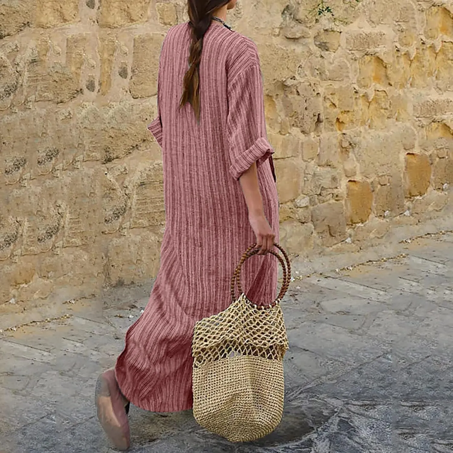 Plus Size Kaftan Dress Tunic Long Maxi Kimono Caftan Gown Nightdress Plus Size Beach Casual Dress Cotton Linen Dress