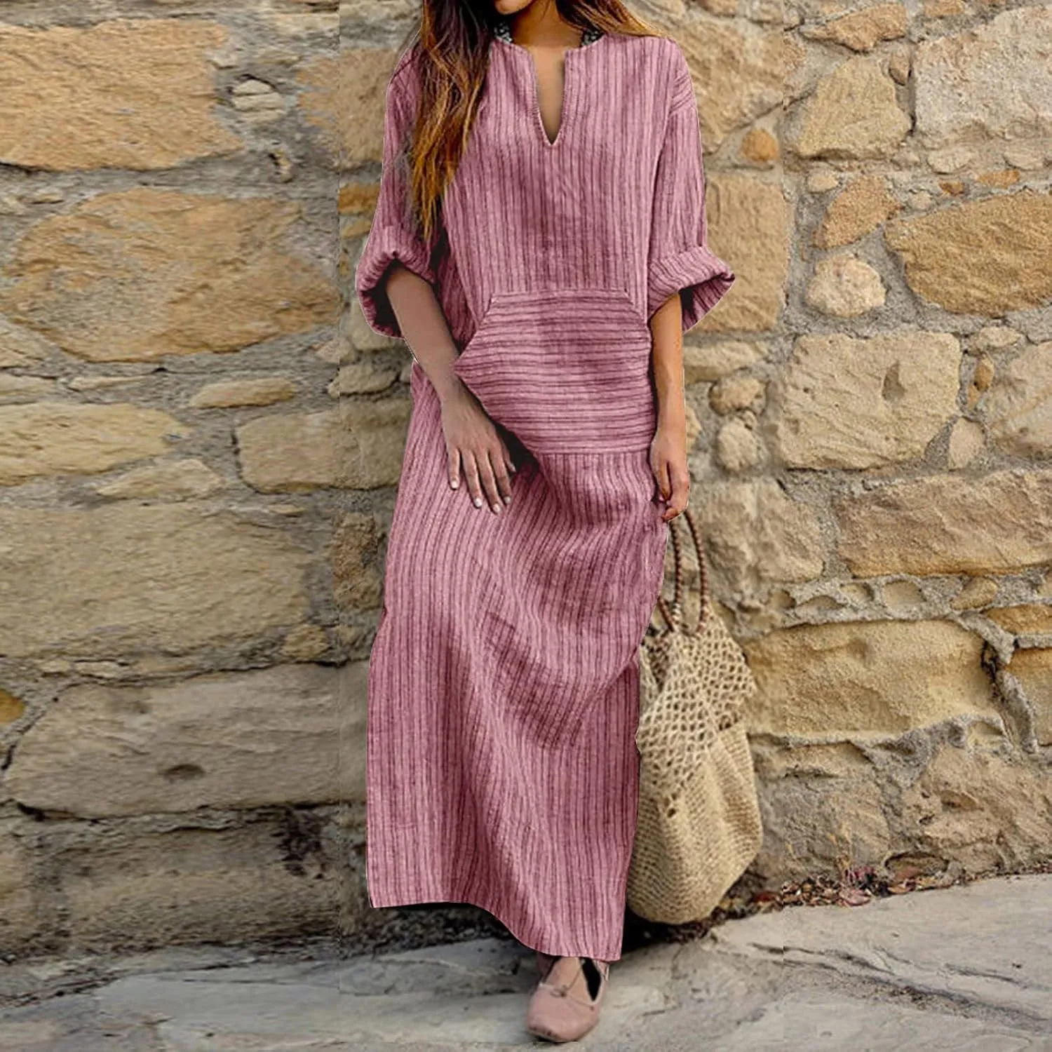 Plus Size Kaftan Dress Tunic Long Maxi Kimono Caftan Gown Nightdress Plus Size Beach Casual Dress Cotton Linen Dress