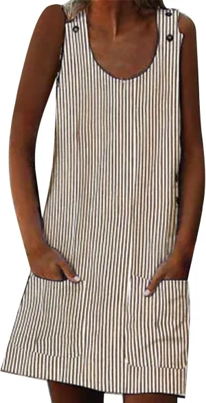 Plus Size Summer Dresses for Women 2024 Casual Striped Sleeveless Sundresses with Pockets Loose A Line Mini Dress