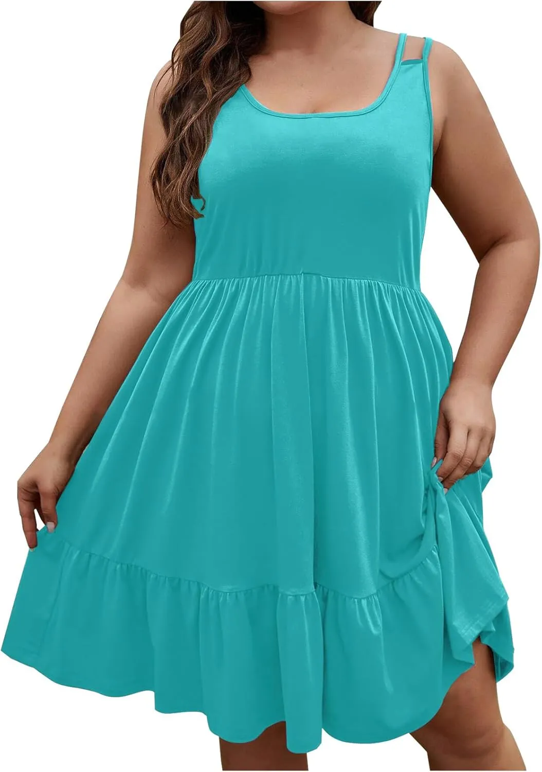 Plus Size Summer Dresses for Women Sleeveless Beach Tank Tiered Dress Casual Flowy A Line Vacation Midi Sundress