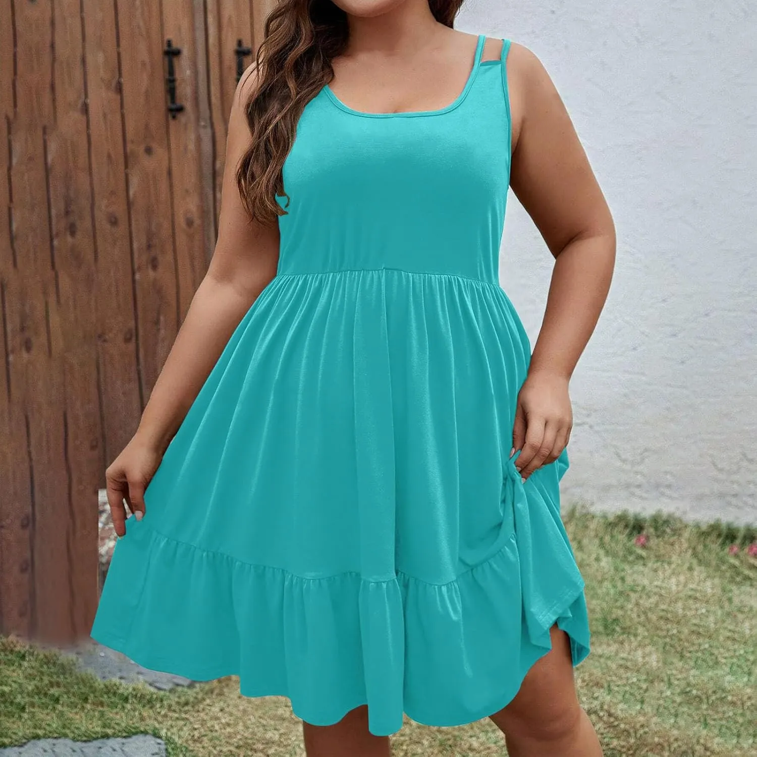 Plus Size Summer Dresses for Women Sleeveless Beach Tank Tiered Dress Casual Flowy A Line Vacation Midi Sundress