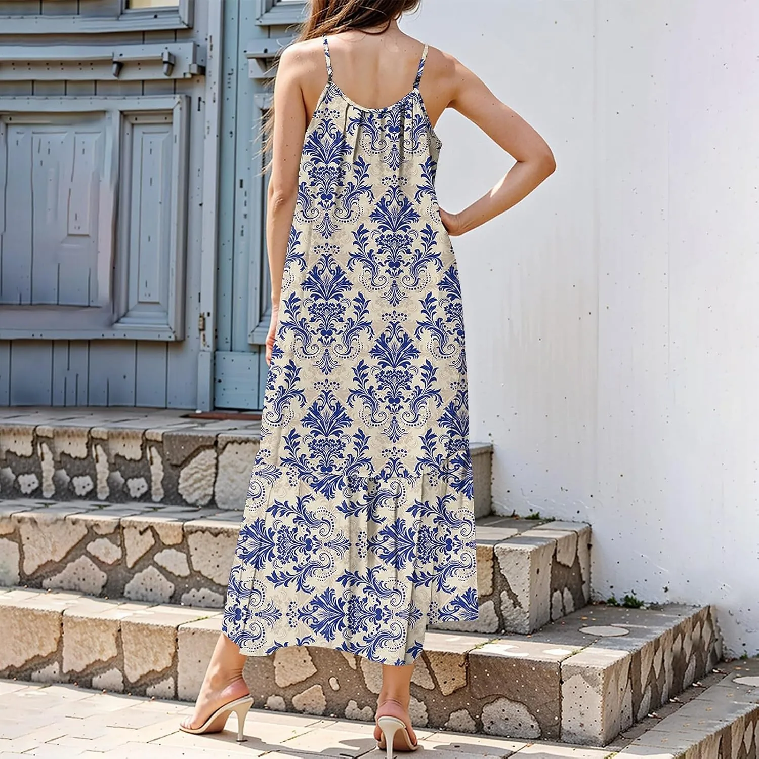 Plus Size Summer Dresses for Women Spaghetti Strap Sleeveless Maxi Dress Floor Length Bohemian Casual Formal Dress
